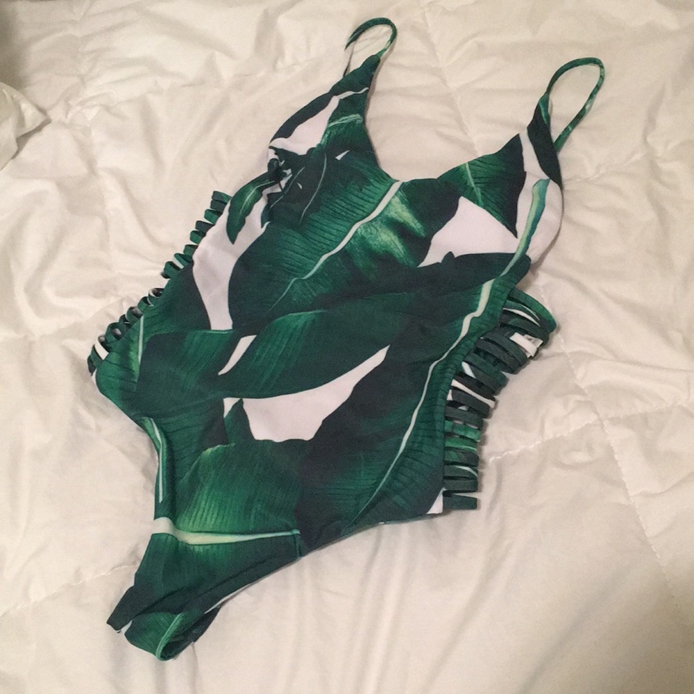 Palm leaf tropical one piece swimsuit